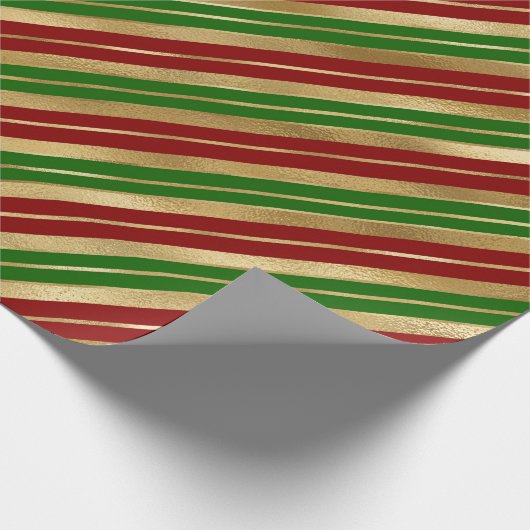 Festive kerstStripes Pattern Red Green Gold Cadeaupapier (Hoek)