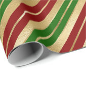 Festive kerstStripes Pattern Red Green Gold Cadeaupapier (Rol Hoek)