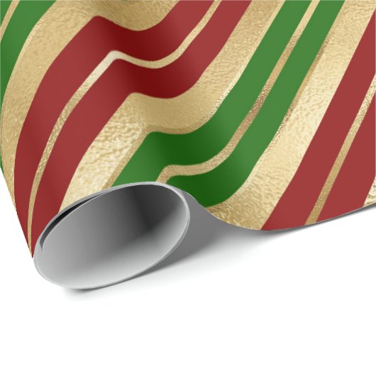 Festive kerstStripes Pattern Red Green Gold Cadeaupapier (Rol Hoek)