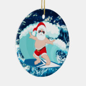 Festive kerstsurfende kerstman voegt sentiment toe keramisch ornament (Rechts)