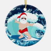 Festive kerstsurfende kerstman voegt sentiment toe keramisch ornament (Voorkant)