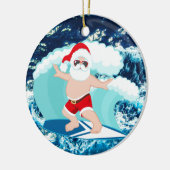 Festive kerstsurfende kerstman voegt sentiment toe keramisch ornament (Links)