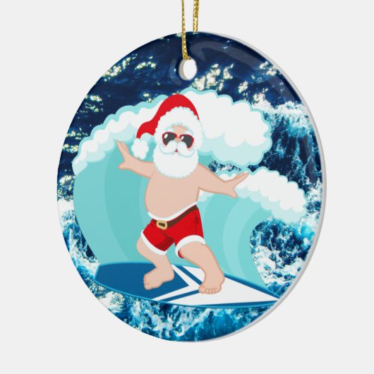 Festive kerstsurfende kerstman voegt sentiment toe keramisch ornament (Links)