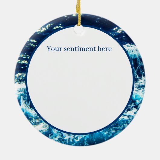 Festive kerstsurfende kerstman voegt sentiment toe keramisch ornament (Achterkant)