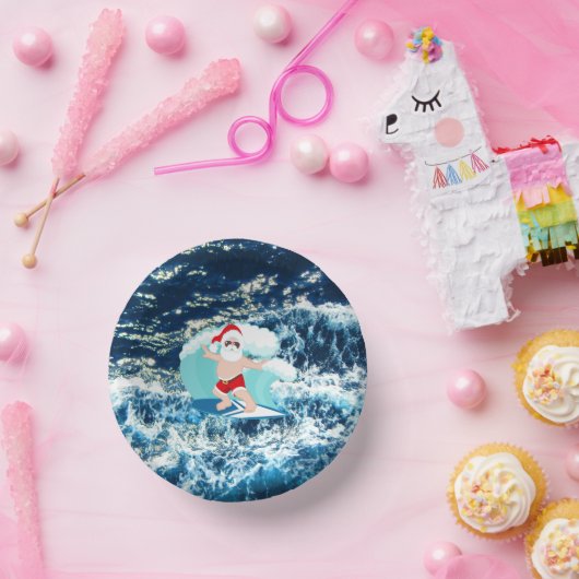 Festive kerstsurfende Santa Beach Paper Bowls Papieren Kommen (Feest)