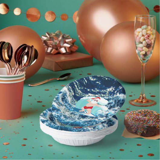 Festive kerstsurfende Santa Beach Paper Bowls Papieren Kommen (Multi)