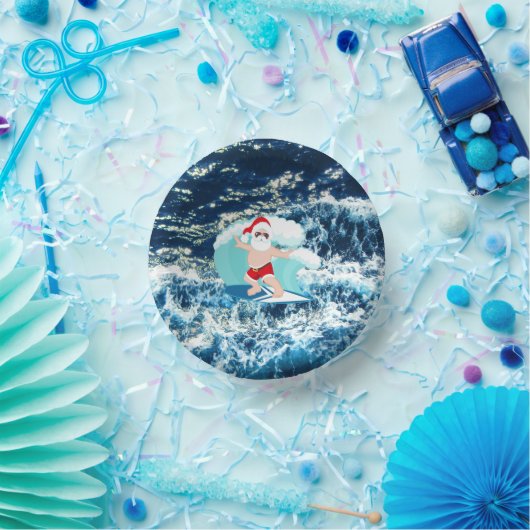 Festive kerstsurfende Santa Beach Paper Bowls Papieren Kommen (Feest)
