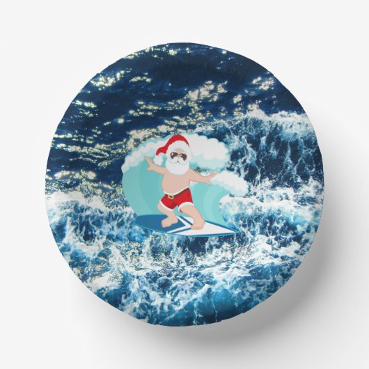 Festive kerstsurfende Santa Beach Paper Bowls Papieren Kommen (Voorkant)