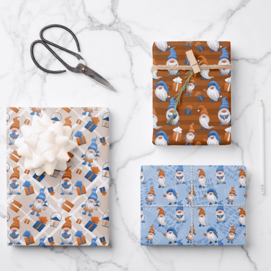 Festive kerstvakantie-gnomen betegeld patroon inpakpapier vel (Voorkant)