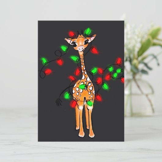 Festive kerstverlichting met Giraffe-rood, groen Kaart (Staand voorkant)
