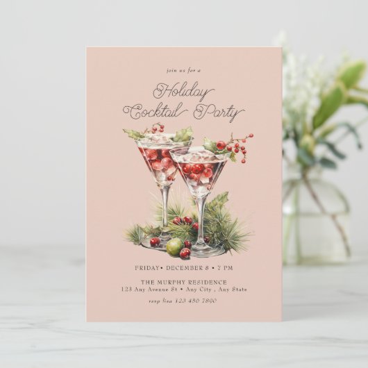 Festive kerstWaterverf cocktail Party Kaart (Staand voorkant)