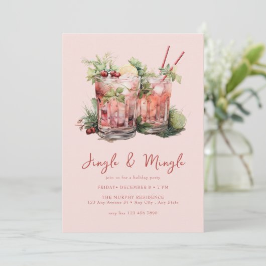 Festive kerstWaterverf cocktail Party Kaart (Staand voorkant)