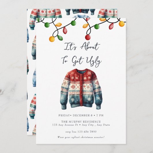 Festive kerstWaterverf cocktail Party Kaart (Voorkant / Achterkant)