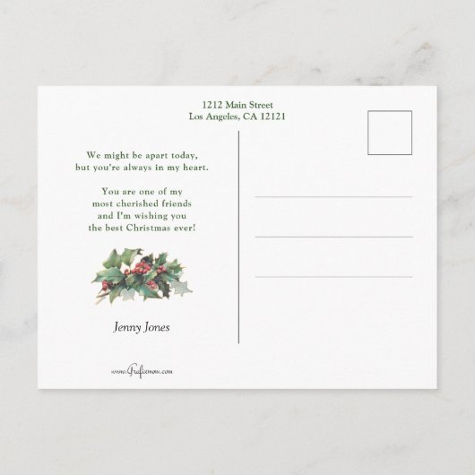 Festive-kerstwensen, -cellen, -Robins en -Holly Briefkaart (Achterkant)