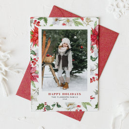 Festive Kerstwinter Floral Pattern Foto Feestdagenkaart