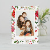 Festive Kerstwinter Floral Pattern Foto Folie Feestdagenkaart (Staand Voorkant)