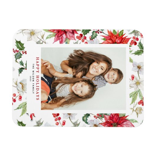 Festive Kerstwinter Floral Pattern Foto Magneet (Horizontaal)