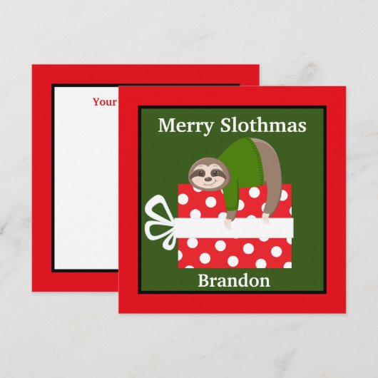 Festive kinder sloth add name and sentiment Holida Feestdagenkaart (Voorkant / Achterkant)
