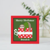 Festive kinder sloth add name and sentiment Holida Feestdagenkaart (Staand voorkant)