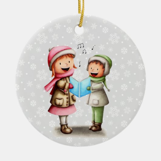 Festive Kinder zingende kerstkarolen Keramisch Ornament (Voorkant)