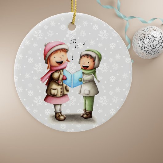 Festive Kinder zingende kerstkarolen Keramisch Ornament