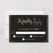 Festive Kindly Reply Faux Gold Confetti op Black RSVP Kaartje (Voorkant)