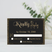 Festive Kindly Reply Faux Gold Confetti op Black RSVP Kaartje (Staand voorkant)