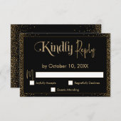 Festive Kindly Reply Faux Gold Confetti op Black RSVP Kaartje (Voorkant / Achterkant)