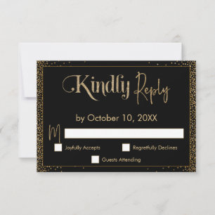Festive Kindly Reply Faux Gold Confetti op Black RSVP Kaartje