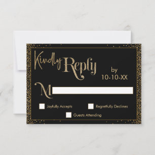 Festive Kindly Reply Faux Gold Confetti op Black RSVP Kaartje