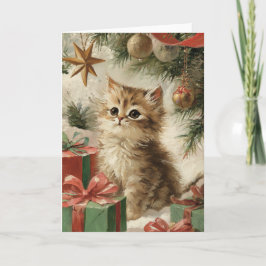 Festive Kitty Cat Christmas Greeting Folded Card Feestdagen Kaart