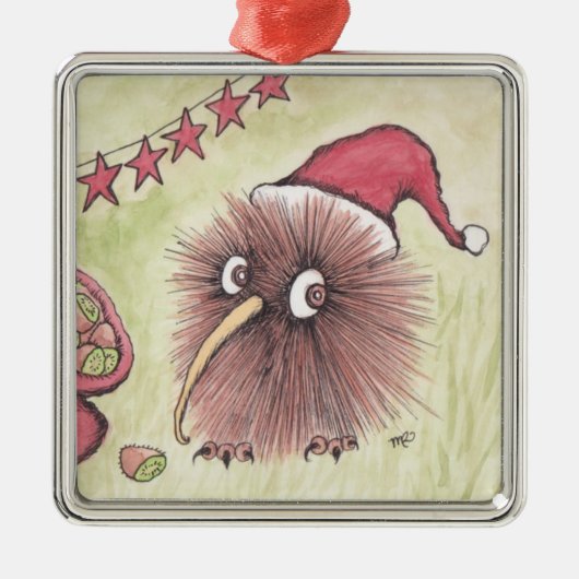 Festive Kiwi Bird Santa Metalen Ornament (Voorkant)
