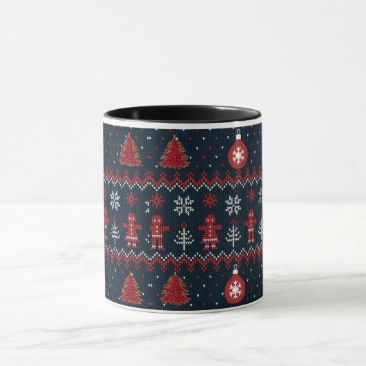 Festive knitted ginger bread snow flakes mug mok (Midden)