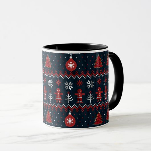 Festive knitted ginger bread snow flakes  mug mok (Voorkant rechts)