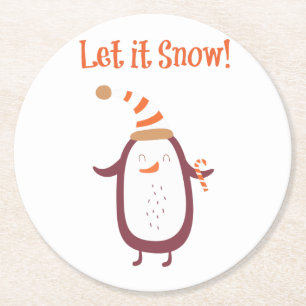 Festive laat het sneeuwen ronde kartonnen onderzetter