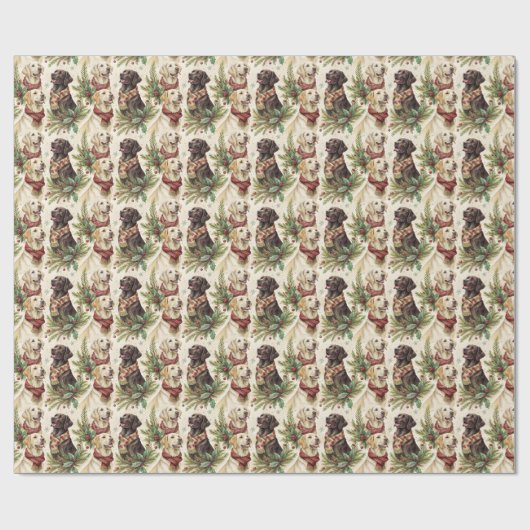 Festive Labrador Dogs Christmas Watercolor Cadeaupapier (Vlak)