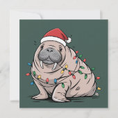 Festive Lamantijn Kerstmis Kerstman Oceaan Liefheb Feestdagenkaart (Voorkant)