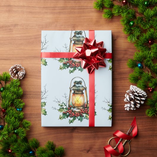 Festive Lantern Nestled in Holly – Seasonal Glow Cadeaupapier (Feestdagen Geschenken)