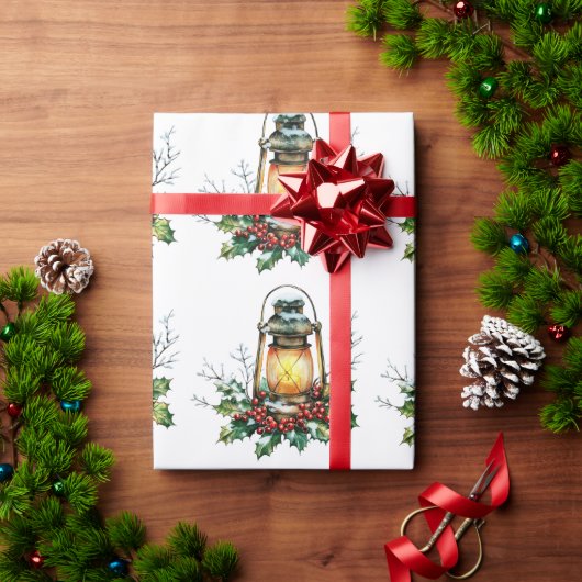 Festive Lantern Nestled in Holly – Seasonal Glow Cadeaupapier (Feestdagen Geschenken)