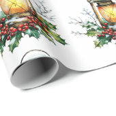 Festive Lantern Nestled in Holly – Seasonal Glow Cadeaupapier (Rol Hoek)