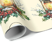 Festive Lantern Nestled in Holly – Seasonal Glow Cadeaupapier (Rol Hoek)