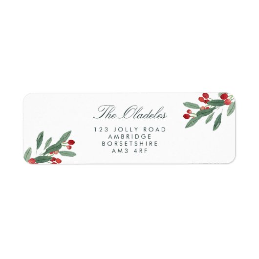 Festive Leaves & Berries Holiday Adres Etiket (Voorkant)