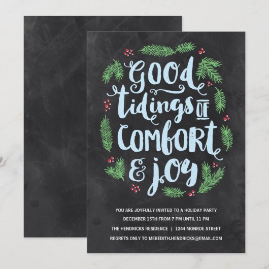 Festive Lettering | Chalkboard Holiday Party Kaart (Voorkant / Achterkant)