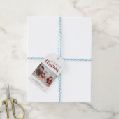 Festive Lettering Family Foto met prettige kerstfe Cadeaulabel (Met Touw)