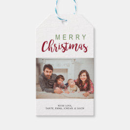 Festive Lettering Family Foto met prettige kerstfe Cadeaulabel
