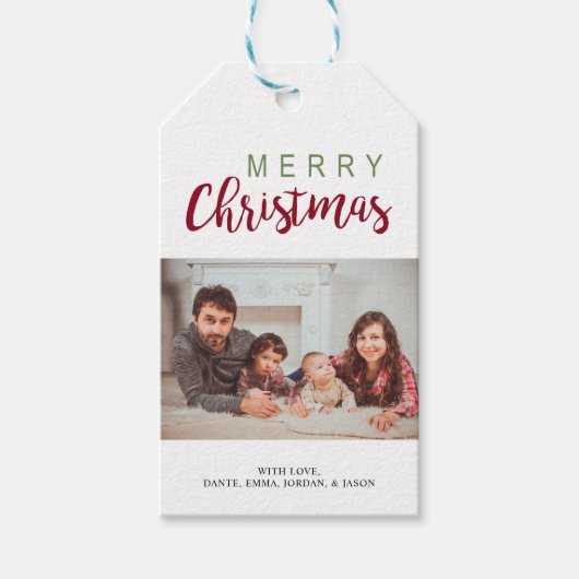 Festive Lettering Family Foto met prettige kerstfe Cadeaulabel (Voorkant)