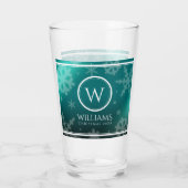 Festive Light Blue Folie Snowflakes Monogram Name Glas (Achterkant)