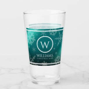 Festive Light Blue Folie Snowflakes Monogram Name Glas