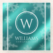 Festive Light Blue Folie Snowflakes Monogram Name Glazen Onderzetter (Voorkant)