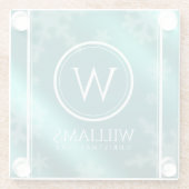 Festive Light Blue Folie Snowflakes Monogram Name Glazen Onderzetter (Achterkant)